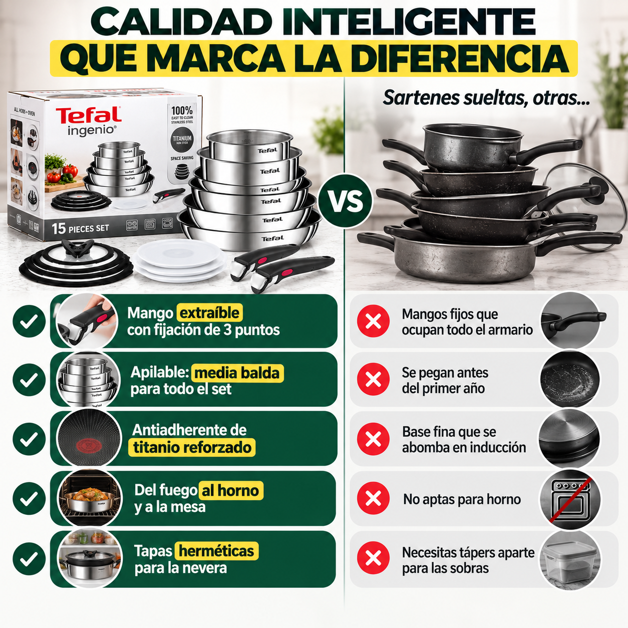 Set Ingenio Emotion 15 Piezas – Toda tu cocina en un solo armario