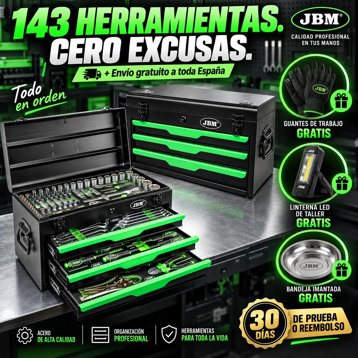 Caja de Herramientas JBM 143 Piezas – Tu taller entero en un solo cofre