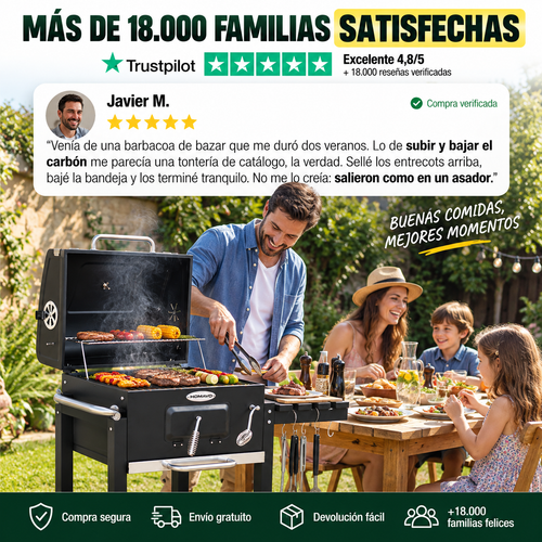 HOMAVO Barbacoa de Carbón con Tapa – Tú decides el fuego, no al revés