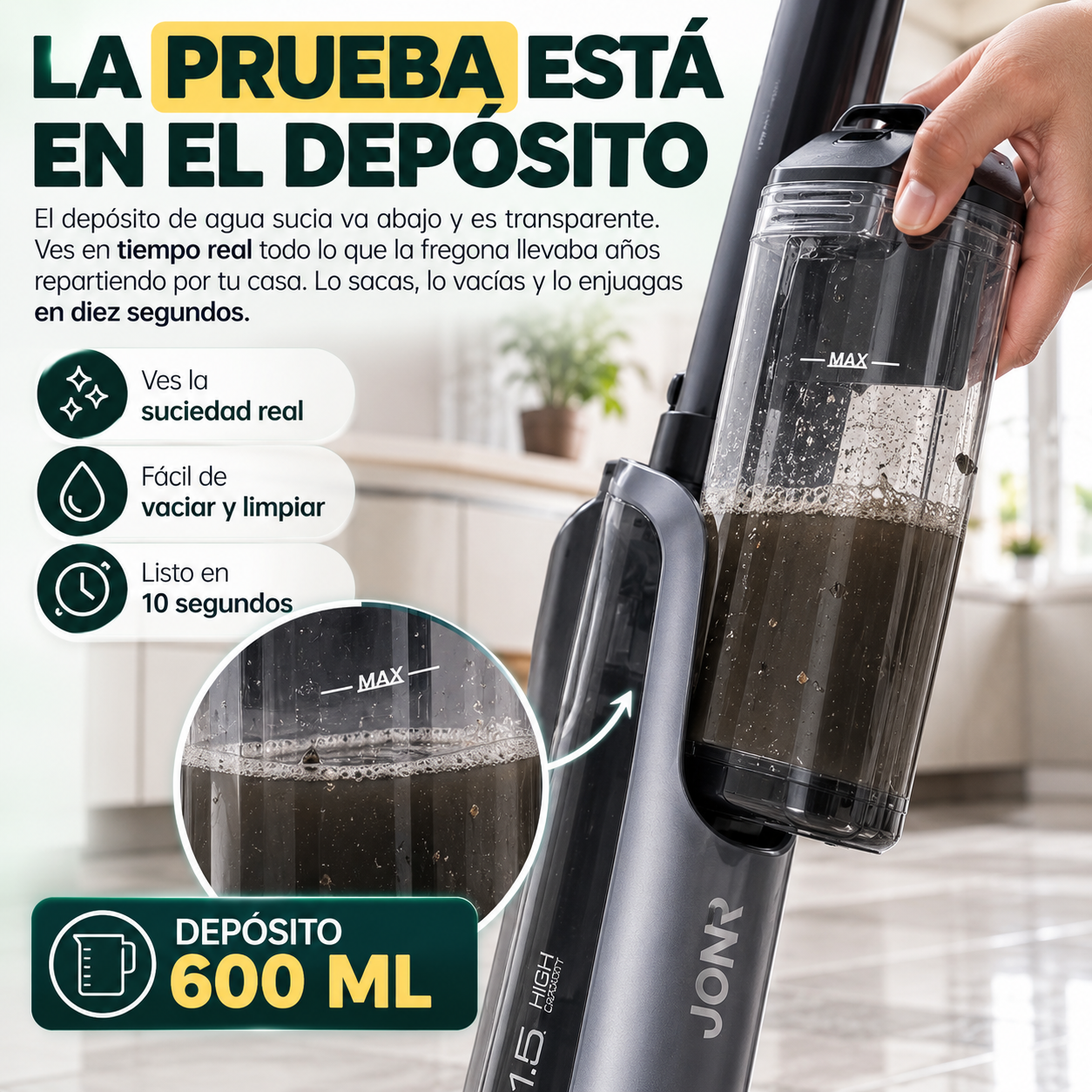 JONR H2 Pro – Aspira y friega a la vez, y después se lava sola