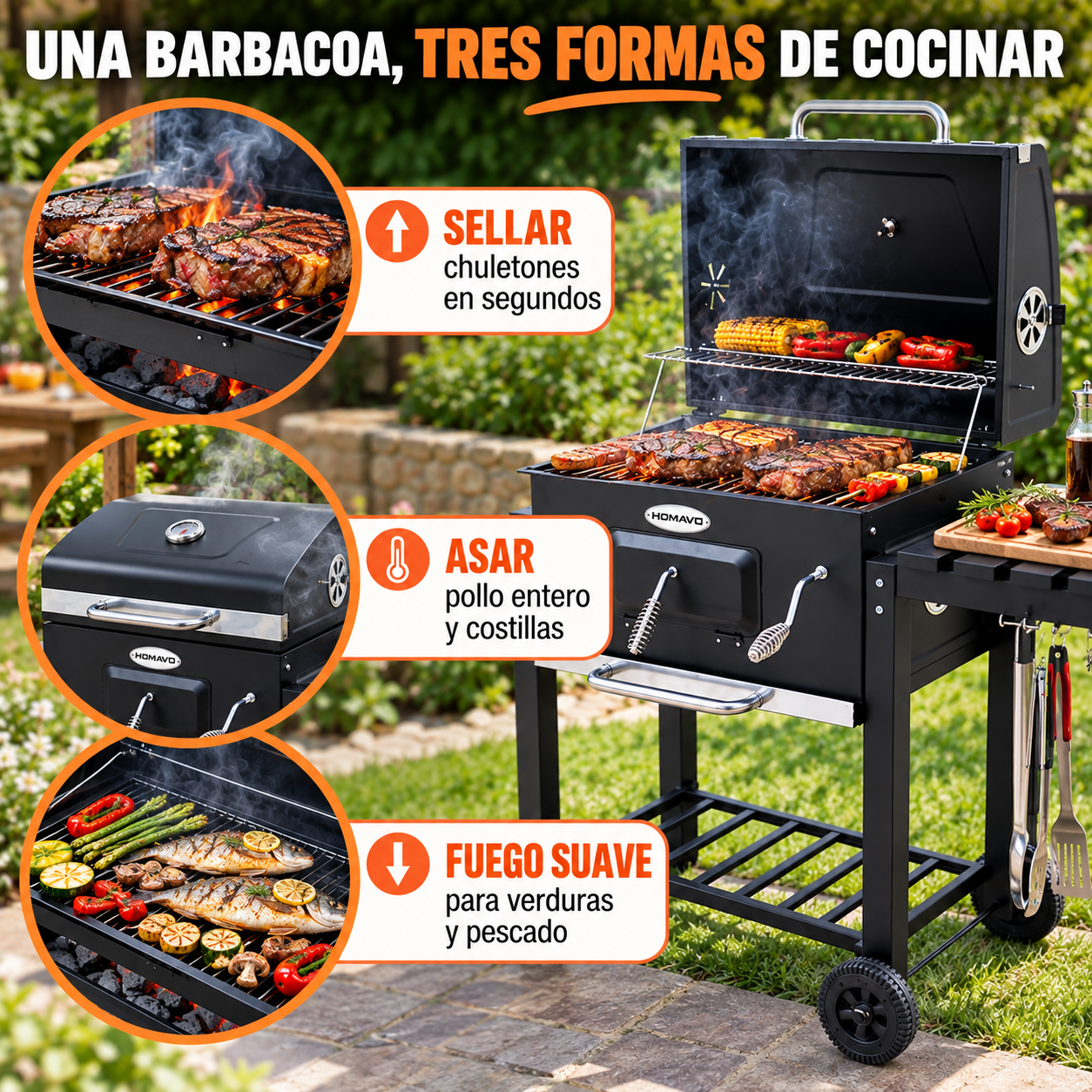 HOMAVO Barbacoa de Carbón con Tapa – Tú decides el fuego, no al revés