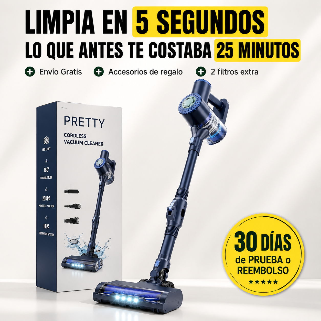 Aspiradora Inalámbrica PrettyCare W400 – Limpia en 5 segundos lo que antes te costaba 25 minutos