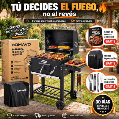 HOMAVO Barbacoa de Carbón con Tapa – Tú decides el fuego, no al revés