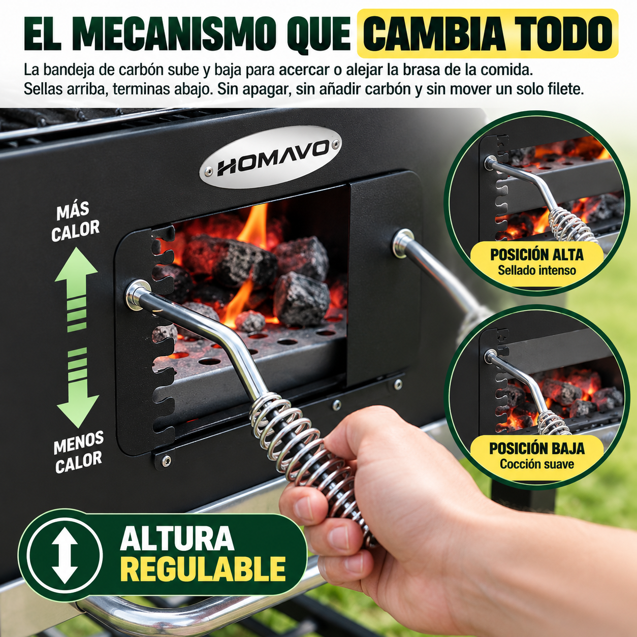 HOMAVO Barbacoa de Carbón con Tapa – Tú decides el fuego, no al revés