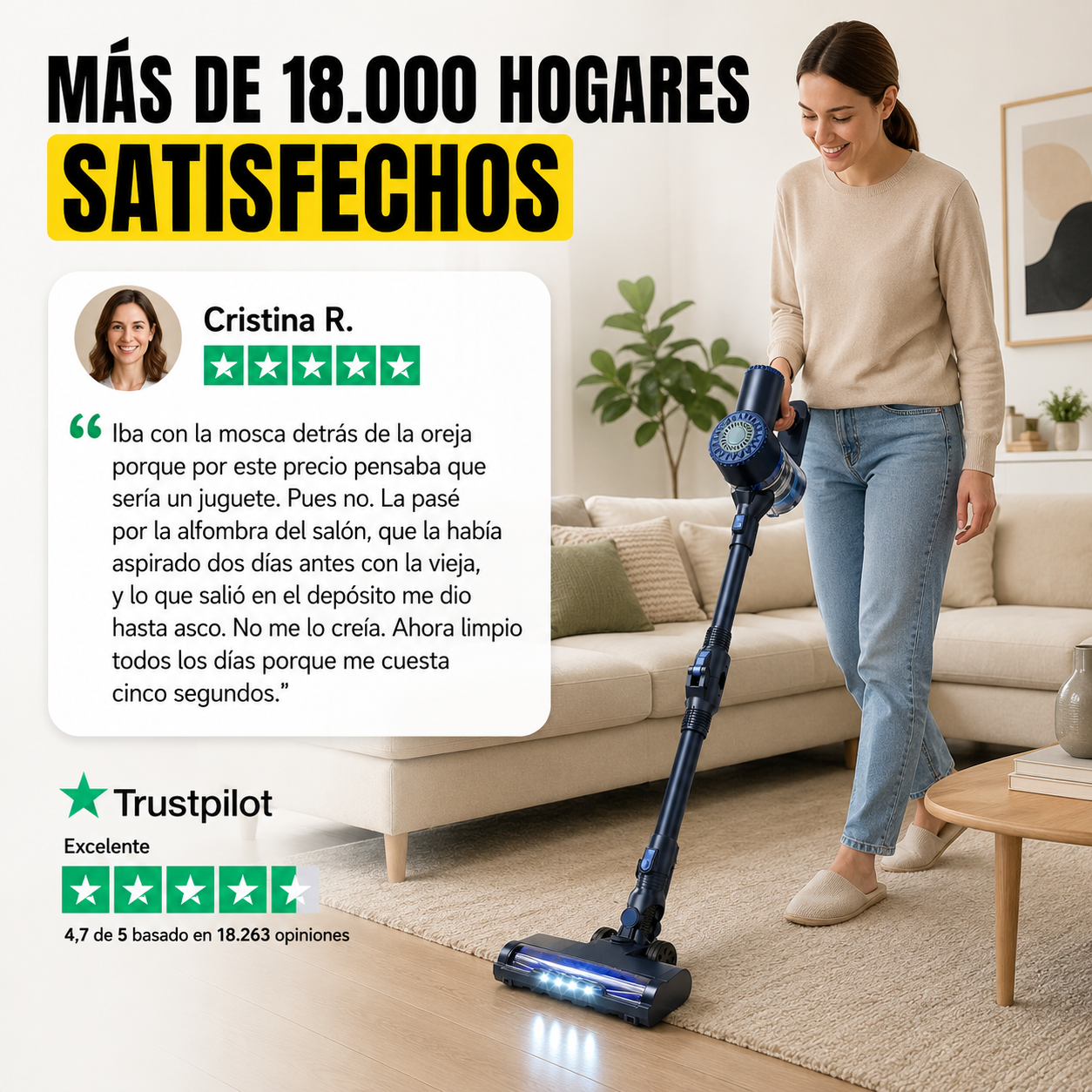 Aspiradora Inalámbrica PrettyCare W400 – Limpia en 5 segundos lo que antes te costaba 25 minutos