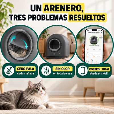 Arenero Autolimpiable Pro – Tu gato entra, sale y la bandeja ya está limpia