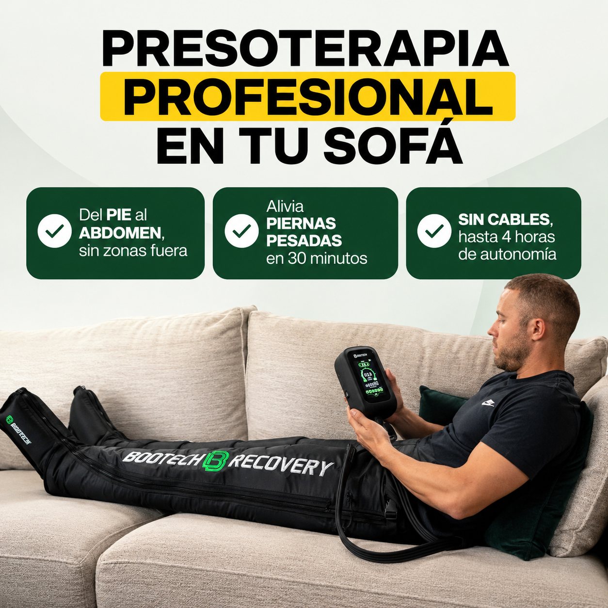 BOOTECH BT-PRO – Presoterapia profesional en tu sofá, de los pies al abdomen